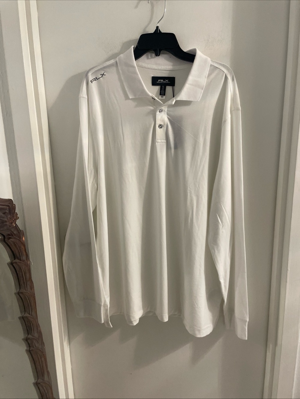 NWT RLX Ralph Lauren Men's XXL White Long Sleeve Polo button neck  Shirt   $125